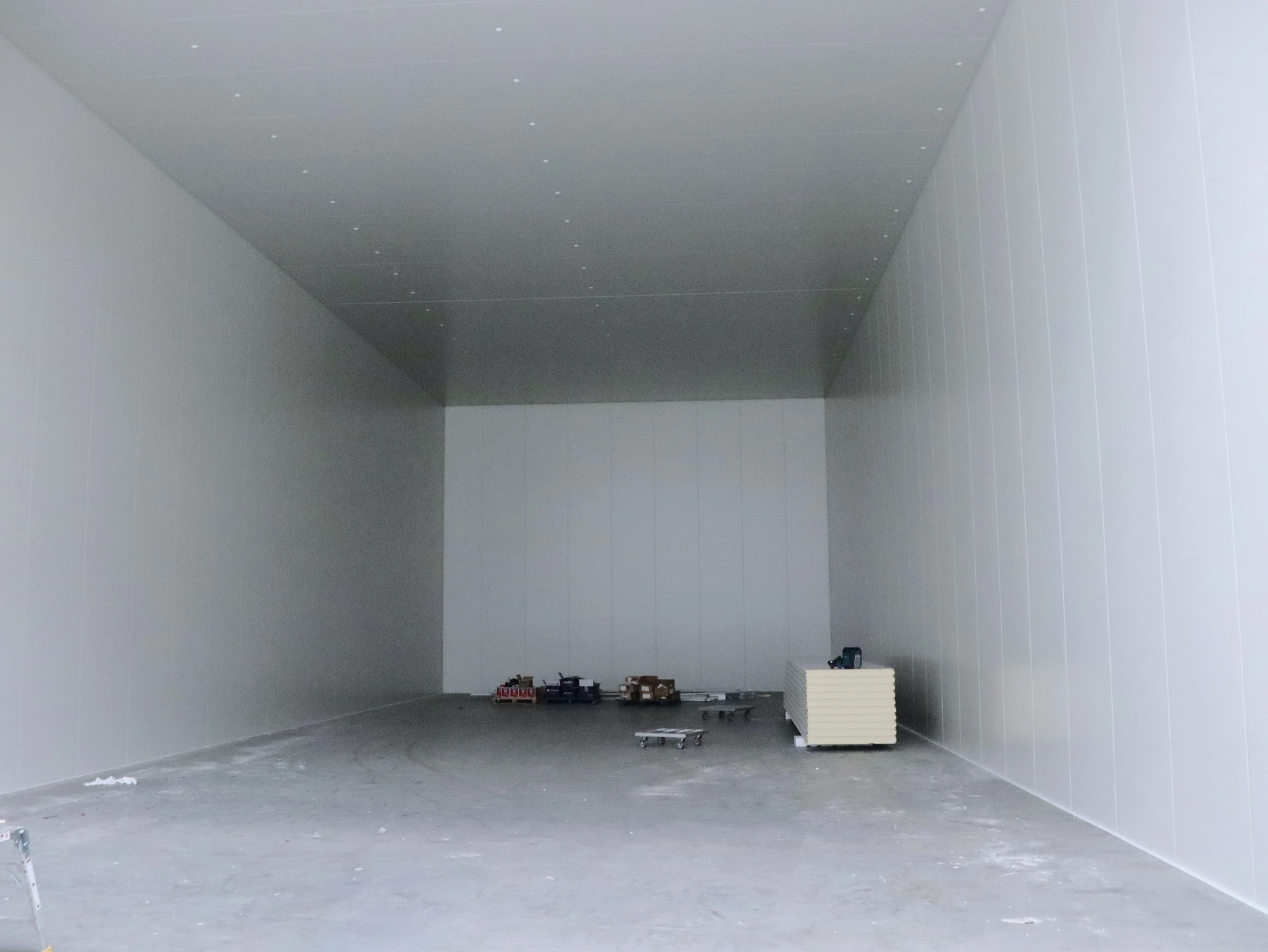 The completed main cool room at Chullora: insulated walls and ceiling closed in, ready for refrigeration and services