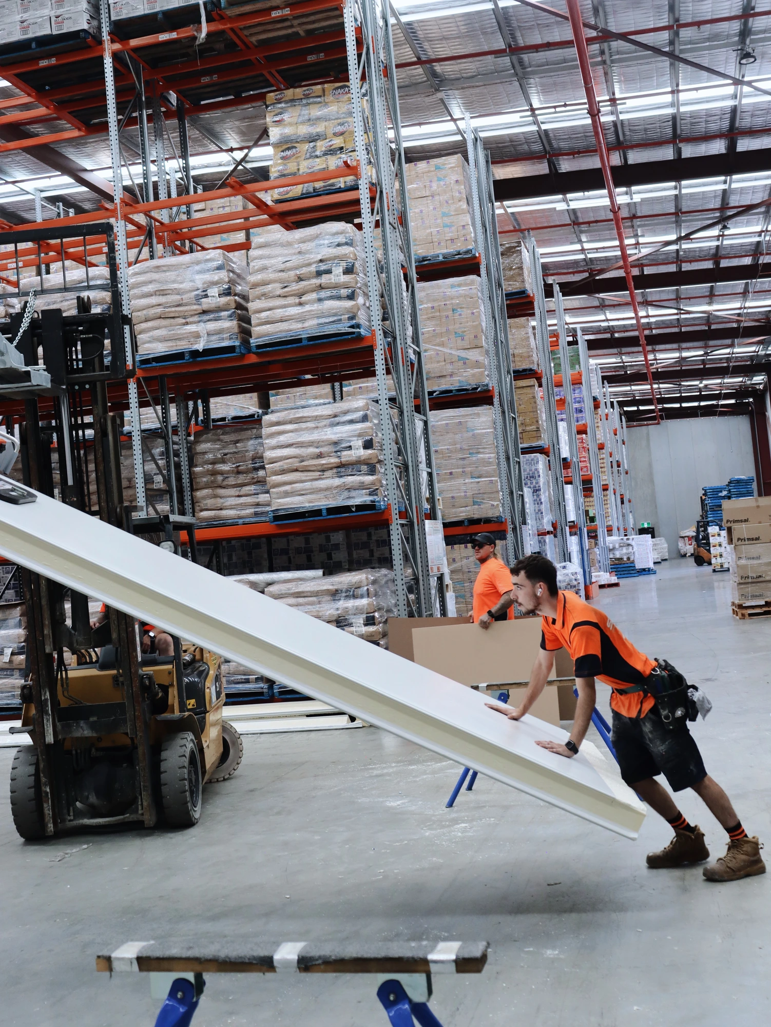Standing a full length insulated panel upright with the forklift at Chullora